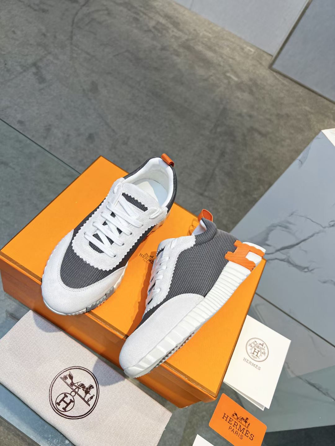 Hermes Shoes White Grey