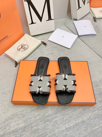Hermes Sandals Black Grey